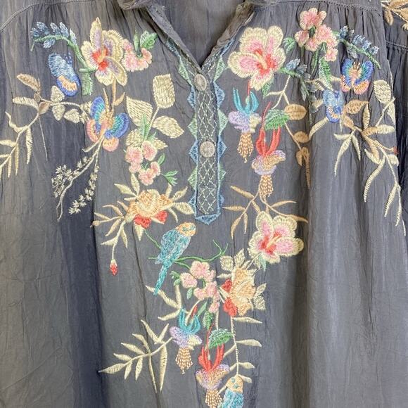 Johnny Was Dreaming Embroidered Tie-front Blouse in Gray Women's XS - Picture 5 of 7